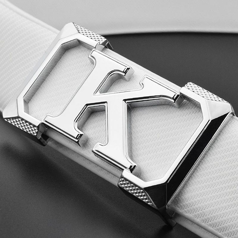High Quality White Belt Boy Fashion Designer Casual Coskin Leather Metal Buckle Belt K Letter Men Belt