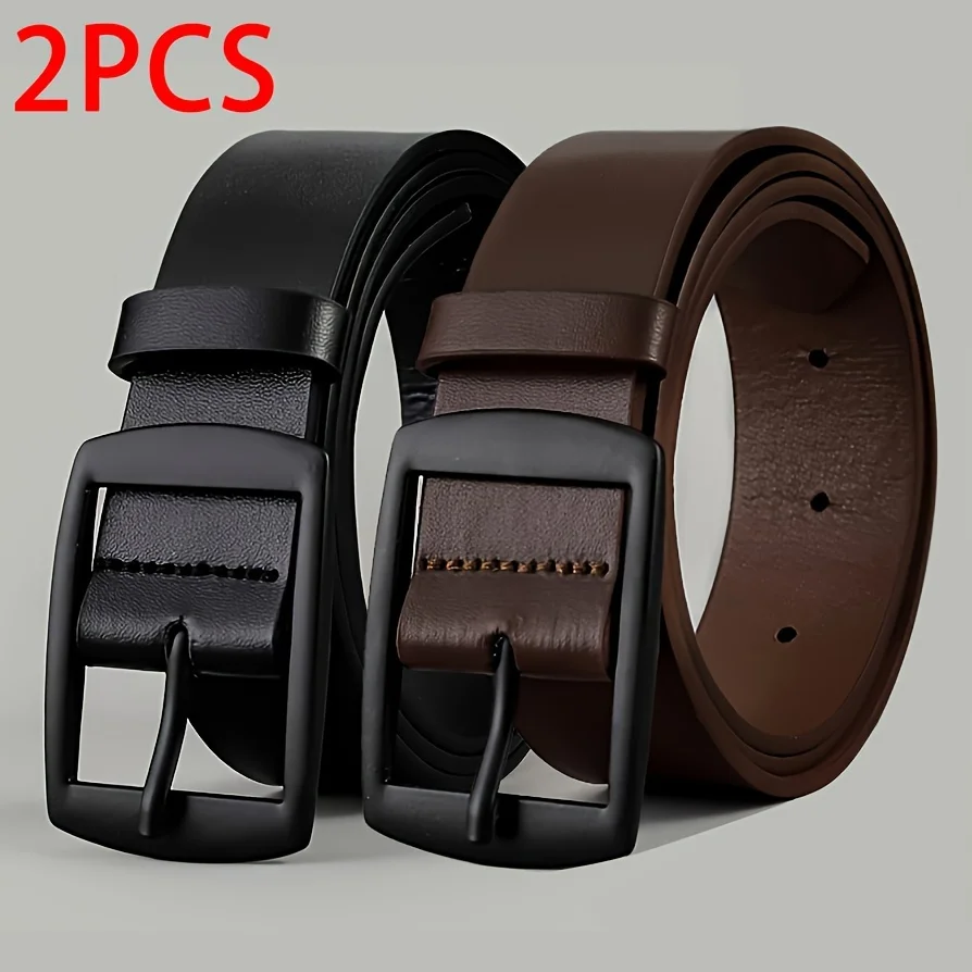 2PC Luxury Belt For Men PU Leather Belt Metal Pin Buckle High Quality Famous Brand Designer Waist Strap Belt For Jeans Plus Size