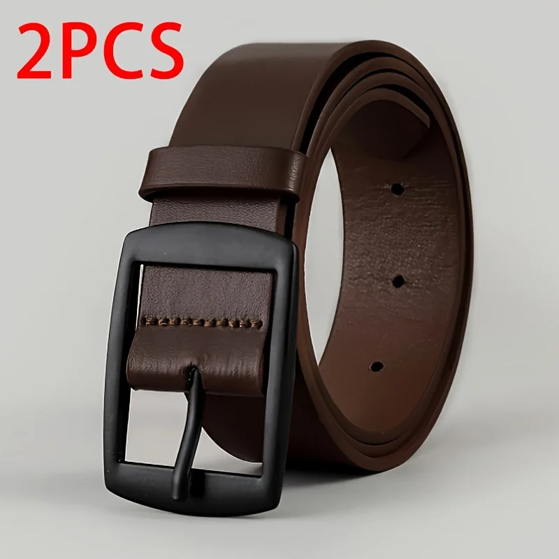2PC Luxury Belt For Men PU Leather Belt Metal Pin Buckle High Quality Famous Brand Designer Waist Strap Belt For Jeans Plus Size