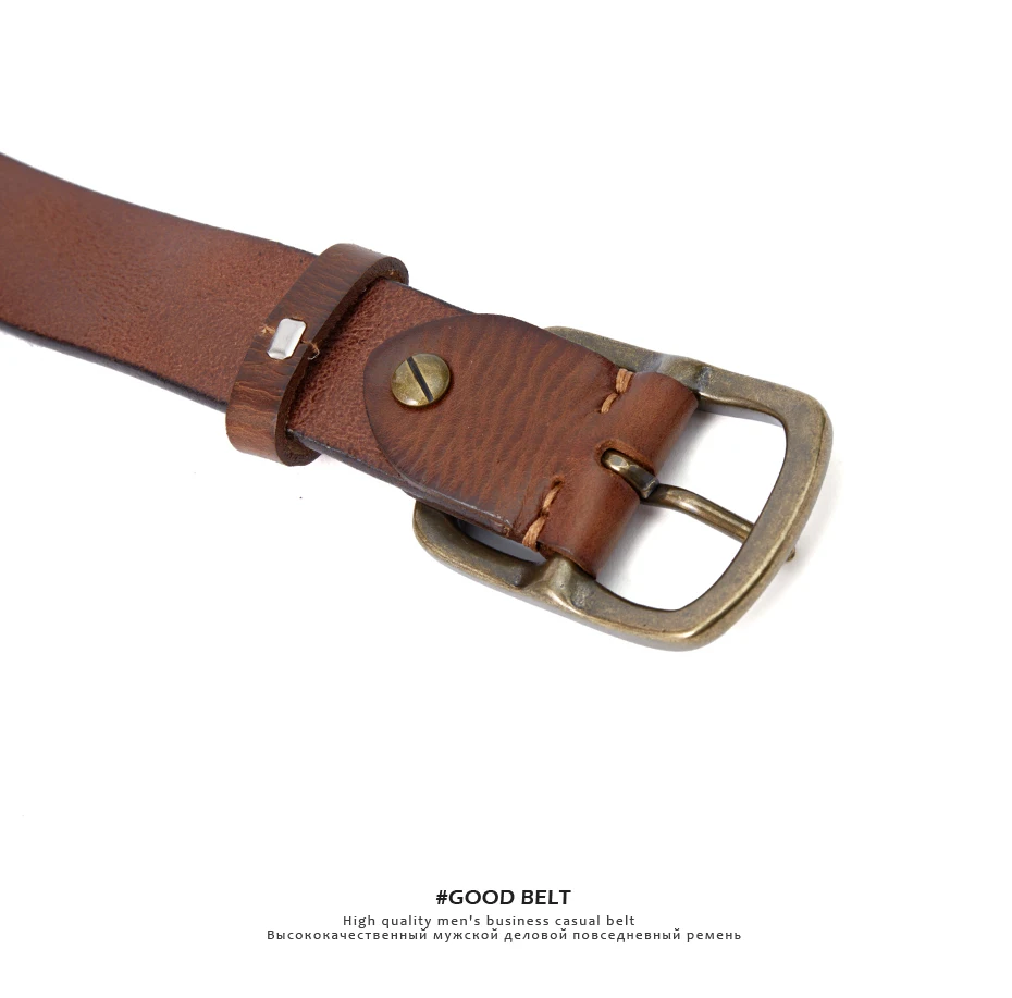 MEDYLA Vintage Luxury Handmade Leather Copper Buckle Man's Belt Cowhide Retro All-match Casual Jeans Soft Belt 21404