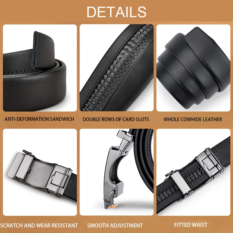 OYIFAN Men's belt business fashion belt high quality genuine leather belt, adjustable automatic belt for men