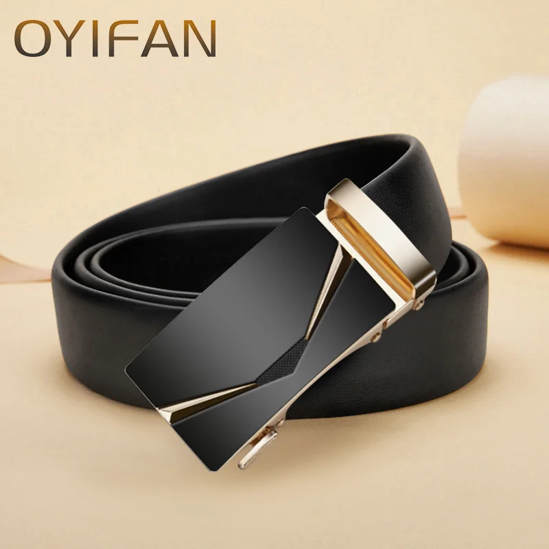 OYIFAN Men's belt business fashion belt high quality genuine leather belt, adjustable automatic belt for men