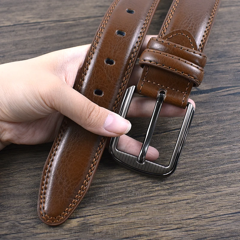 1Pc Deepeel 37mm Wide Leather Men's Belt Business Casual Pin Buckle Waist Belts 110-130cm Man Waistband for Jeans Pants
