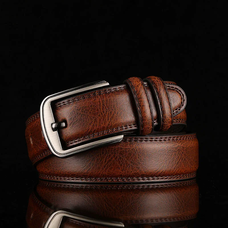1Pc Deepeel 37mm Wide Leather Men's Belt Business Casual Pin Buckle Waist Belts 110-130cm Man Waistband for Jeans Pants