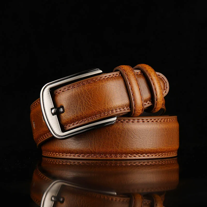 1Pc Deepeel 37mm Wide Leather Men's Belt Business Casual Pin Buckle Waist Belts 110-130cm Man Waistband for Jeans Pants