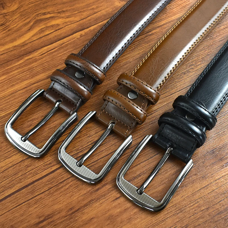 1Pc Deepeel 37mm Wide Leather Men's Belt Business Casual Pin Buckle Waist Belts 110-130cm Man Waistband for Jeans Pants