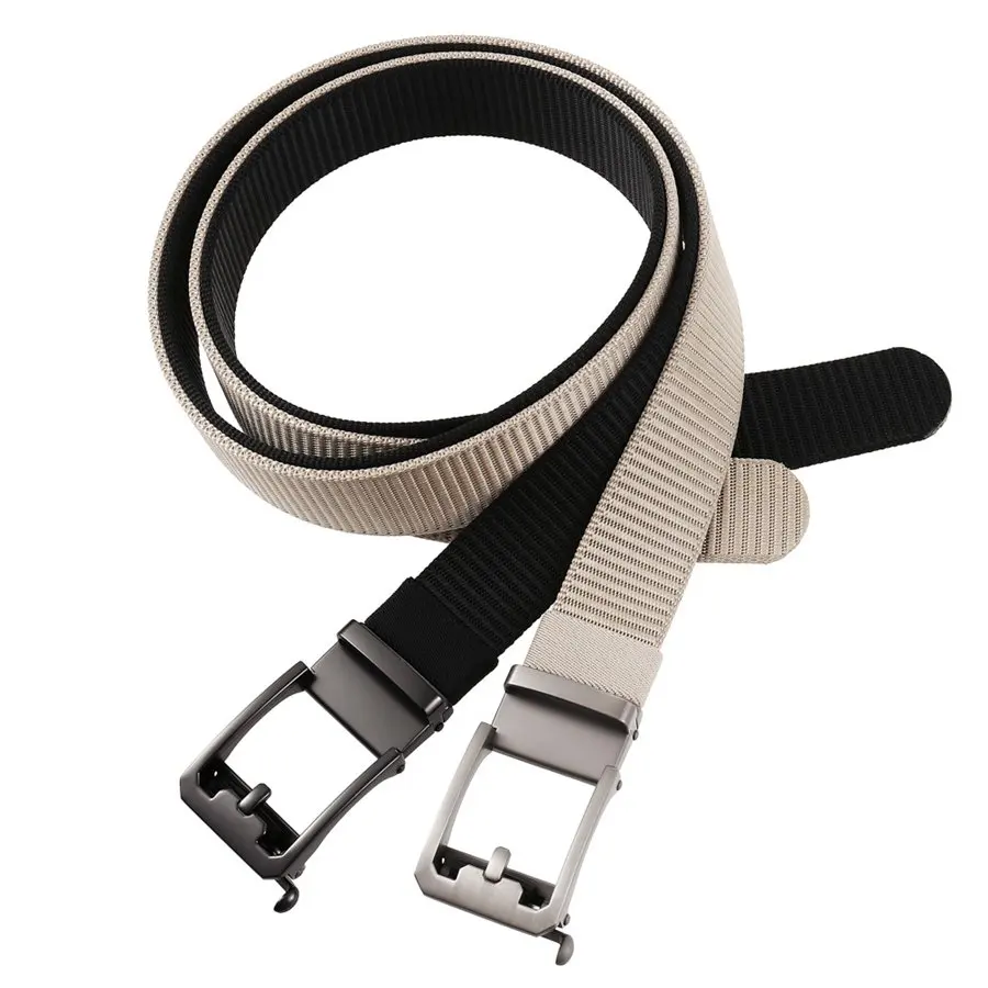 Men's Nylon Belt Toothless Buckle Male Waistband Width:3.4cm Black\Coffee\Blue\Beige \Green Length:110-120cm