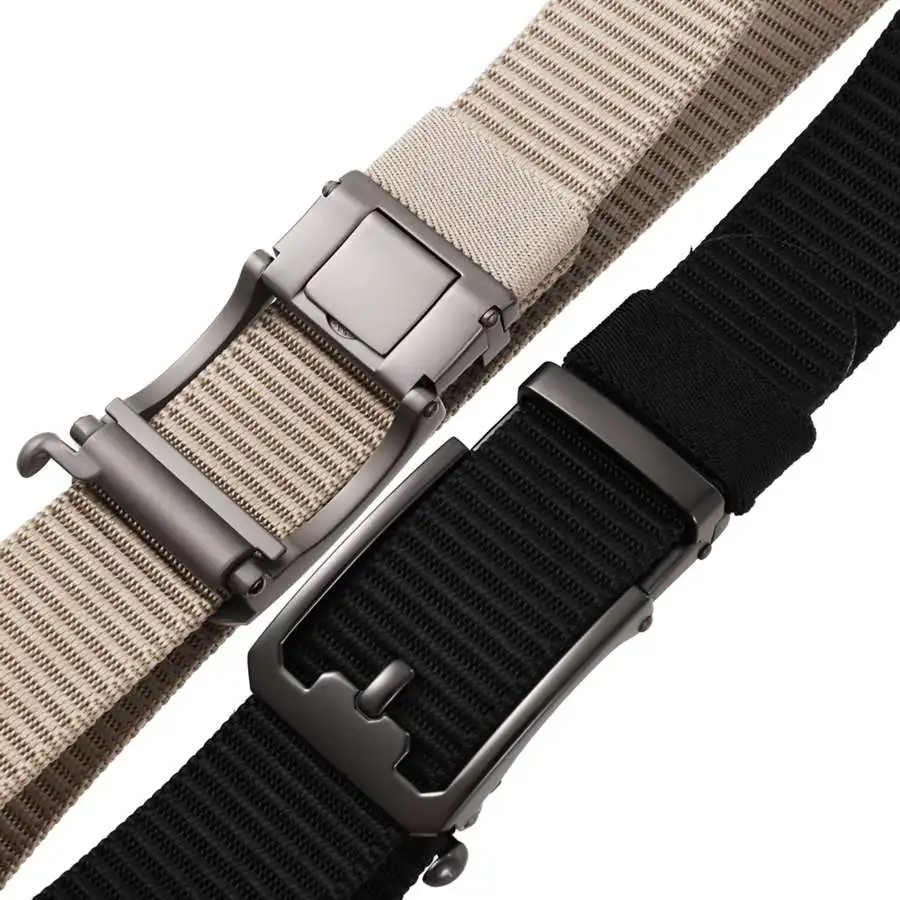 Men's Nylon Belt Toothless Buckle Male Waistband Width:3.4cm Black\Coffee\Blue\Beige \Green Length:110-120cm