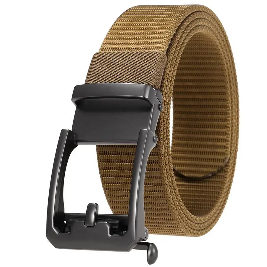 Men's Nylon Belt Toothless Buckle Male Waistband Width:3.4cm Black\Coffee\Blue\Beige \Green Length:110-120cm