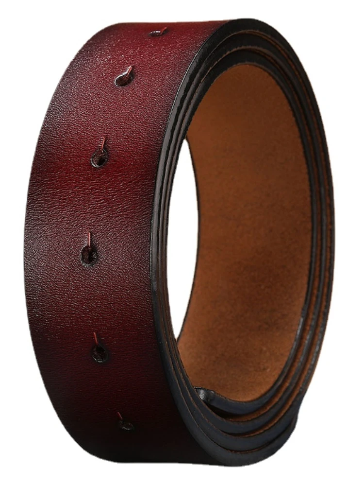 New Men's Leather Smooth Buckle Belt Leather Headless Belt Belt Men's Retro Belt Without Buckle Punching longer