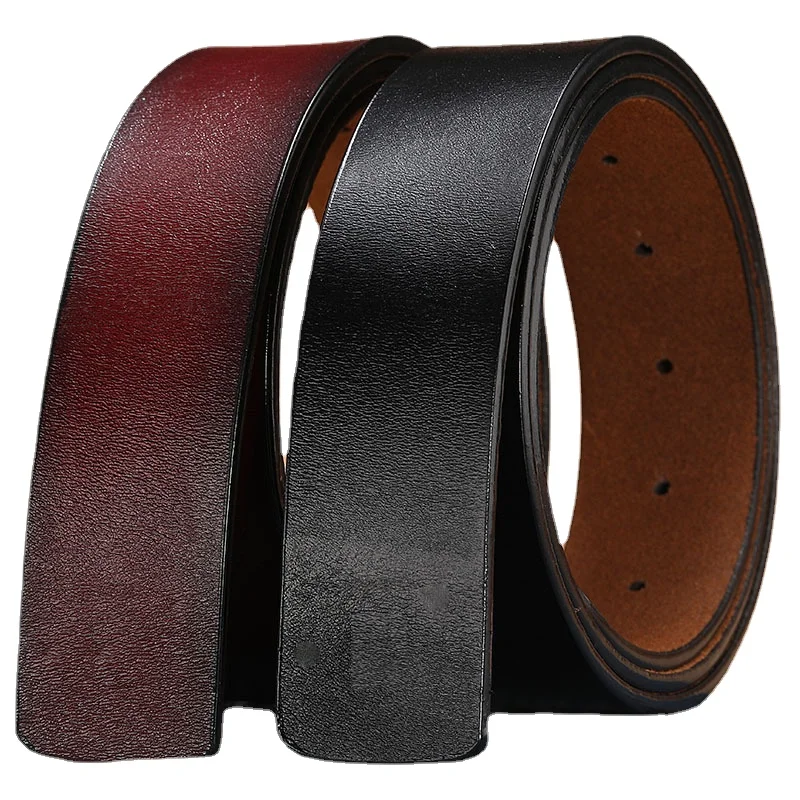 New Men's Leather Smooth Buckle Belt Leather Headless Belt Belt Men's Retro Belt Without Buckle Punching longer
