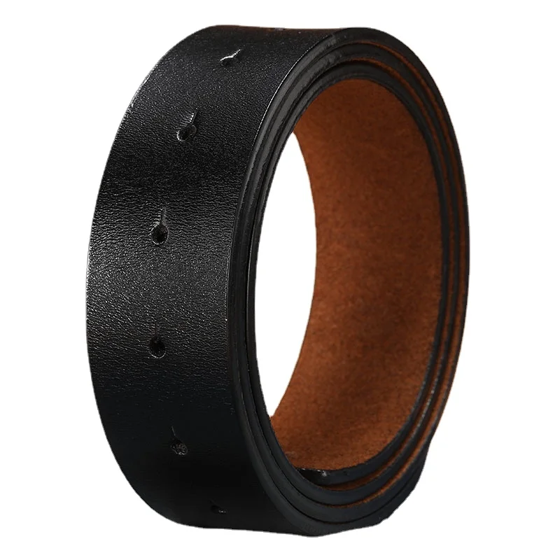 New Men's Leather Smooth Buckle Belt Leather Headless Belt Belt Men's Retro Belt Without Buckle Punching longer