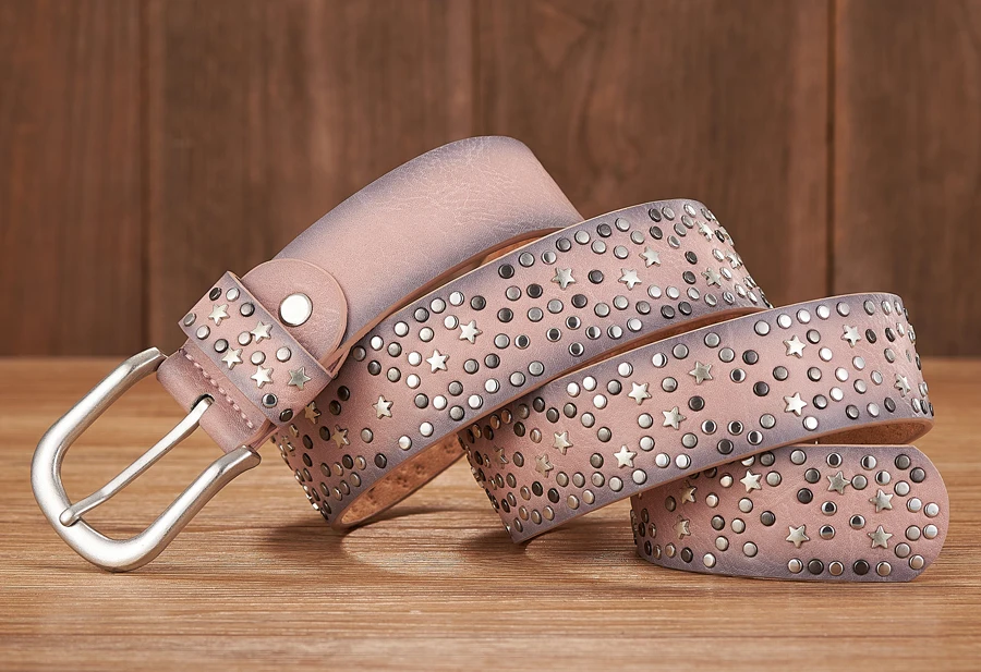 New Fashion Women's Rivet Belts Punk Rock Style Male Belt For Lady PU Leather Sequins Metal buckle Wide Metal Star Rivet bead