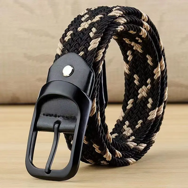 33 Styles Men Black Metal Pin Buckle Belt Fashion Casual Business Simple Wild Elastic Woven Comfort Stretch Belt Non-hole