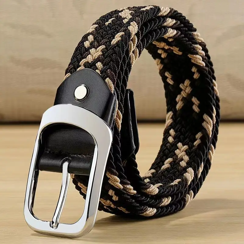33 Styles Men Black Metal Pin Buckle Belt Fashion Casual Business Simple Wild Elastic Woven Comfort Stretch Belt Non-hole