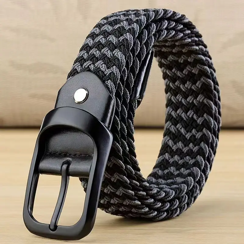 33 Styles Men Black Metal Pin Buckle Belt Fashion Casual Business Simple Wild Elastic Woven Comfort Stretch Belt Non-hole