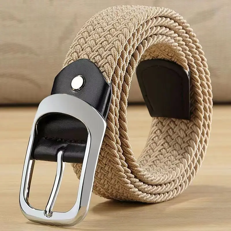 33 Styles Men Black Metal Pin Buckle Belt Fashion Casual Business Simple Wild Elastic Woven Comfort Stretch Belt Non-hole