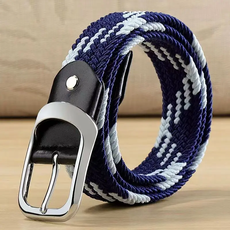 33 Styles Men Black Metal Pin Buckle Belt Fashion Casual Business Simple Wild Elastic Woven Comfort Stretch Belt Non-hole