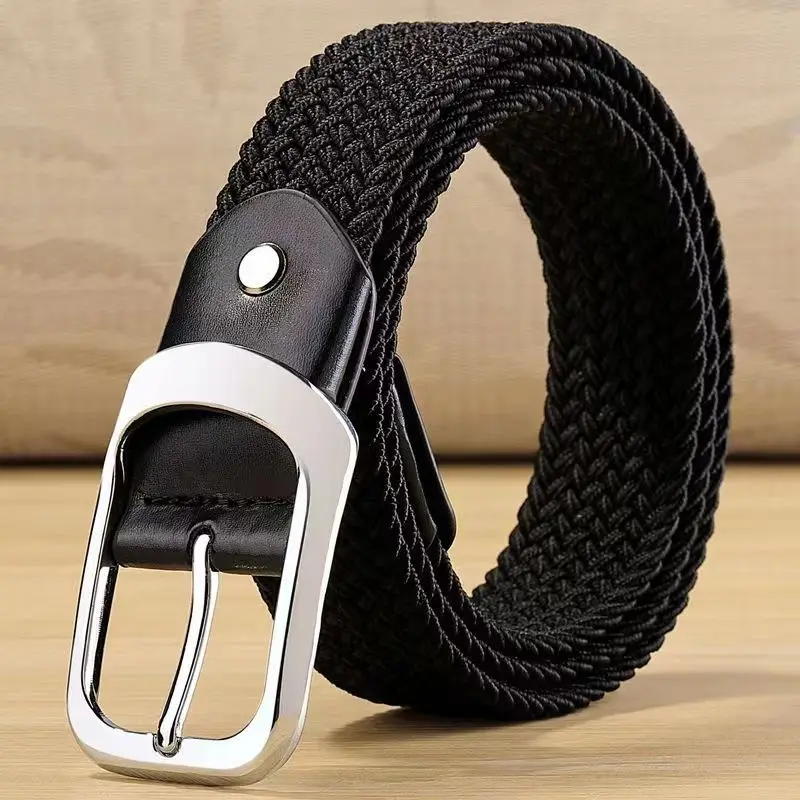 33 Styles Men Black Metal Pin Buckle Belt Fashion Casual Business Simple Wild Elastic Woven Comfort Stretch Belt Non-hole