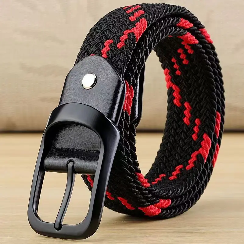 33 Styles Men Black Metal Pin Buckle Belt Fashion Casual Business Simple Wild Elastic Woven Comfort Stretch Belt Non-hole