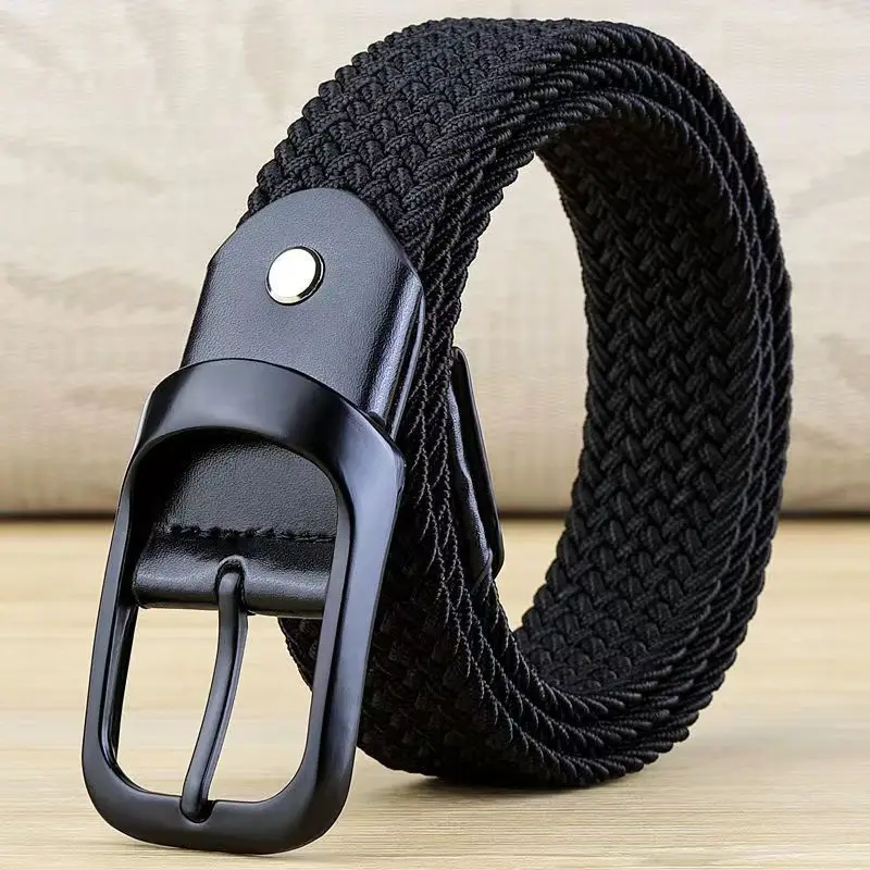 33 Styles Men Black Metal Pin Buckle Belt Fashion Casual Business Simple Wild Elastic Woven Comfort Stretch Belt Non-hole