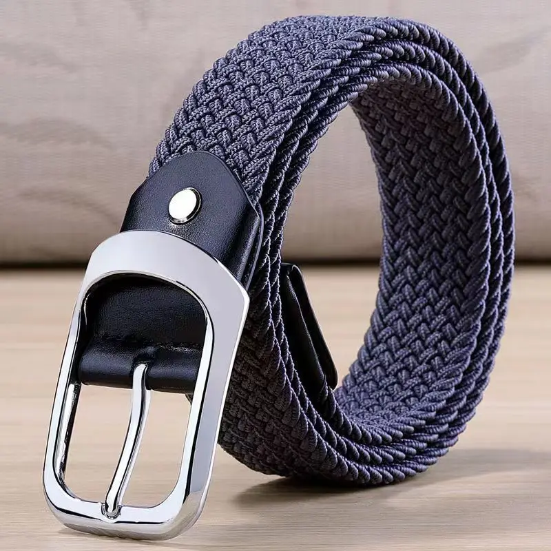 33 Styles Men Black Metal Pin Buckle Belt Fashion Casual Business Simple Wild Elastic Woven Comfort Stretch Belt Non-hole