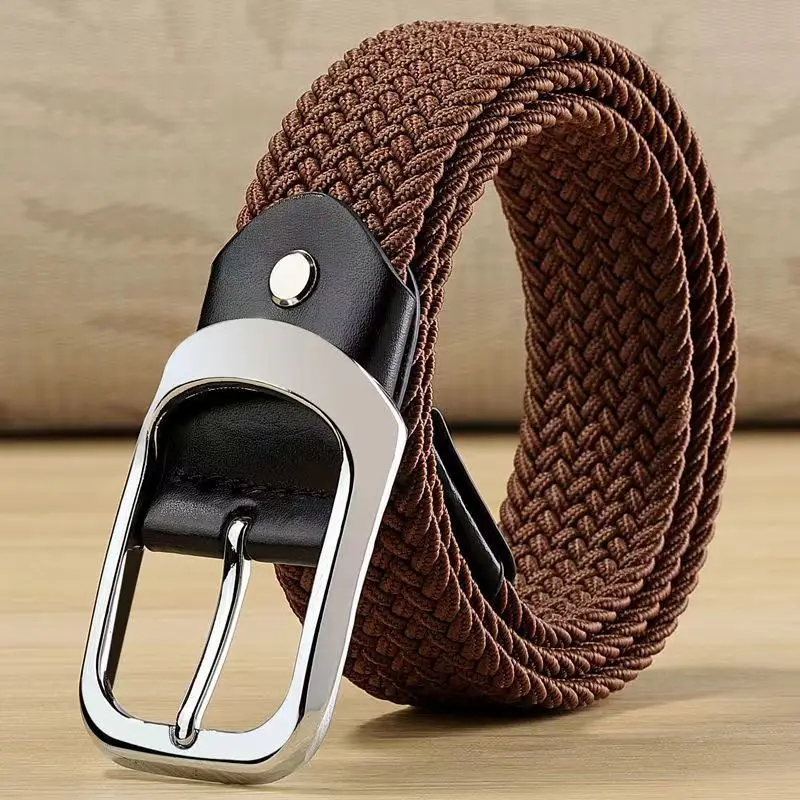 33 Styles Men Black Metal Pin Buckle Belt Fashion Casual Business Simple Wild Elastic Woven Comfort Stretch Belt Non-hole