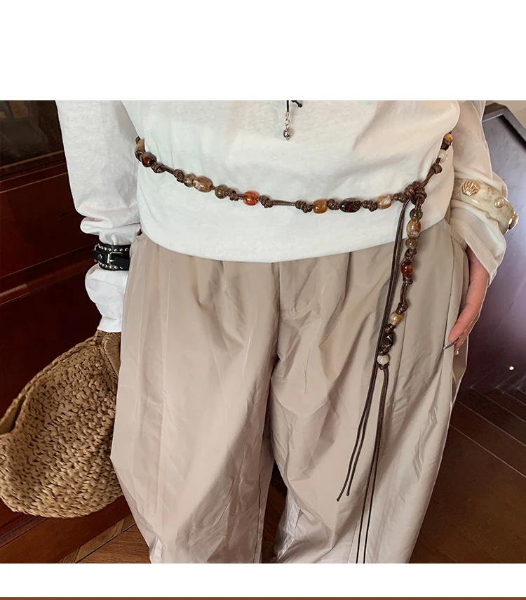 Retro Bohemian Style Woven Bead Waist Rope For Women With Skirts And Jeans Thin Waist Belt