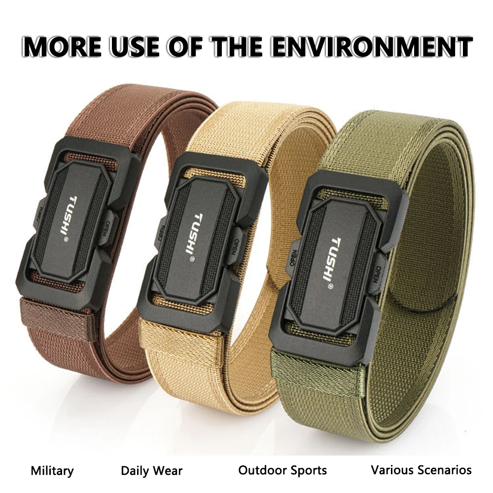 TUSHI Official Genuine Military Belt Elastic Belt for Men Alloy Buckle Quick Release Tactical Belt Stretch Girdles Male