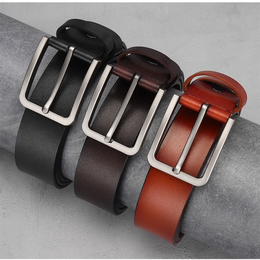 Belt for Man Genuine Leather Designer Luxury Men's Trouser Belt Black Belt for Jeans Male Belts Pin Buckle Waistband Strap HQ027