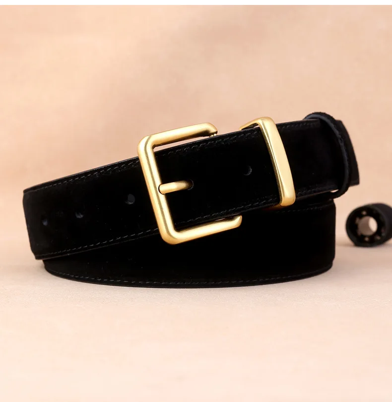 Real Leather Women's Belt Frosted Suede Leather Casual Pants Jeans and Skirts Decorated with High-end Luxury Belt