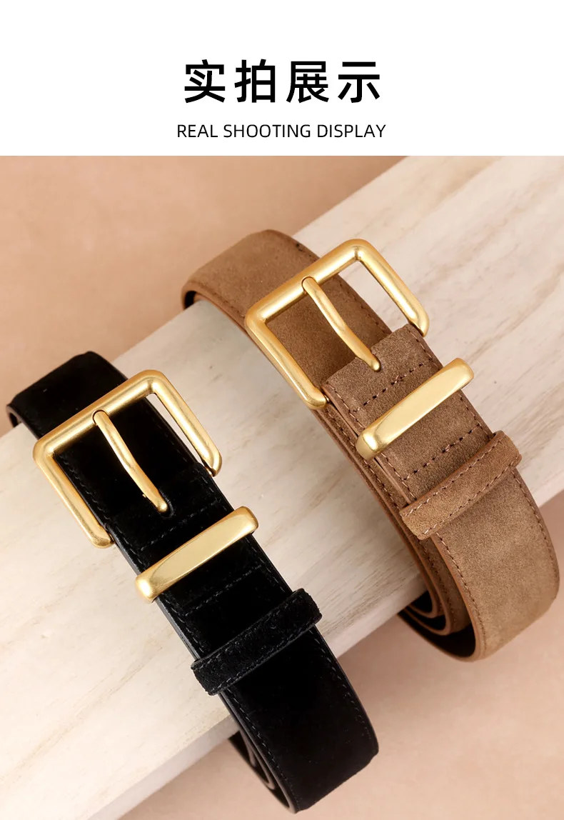 Real Leather Women's Belt Frosted Suede Leather Casual Pants Jeans and Skirts Decorated with High-end Luxury Belt