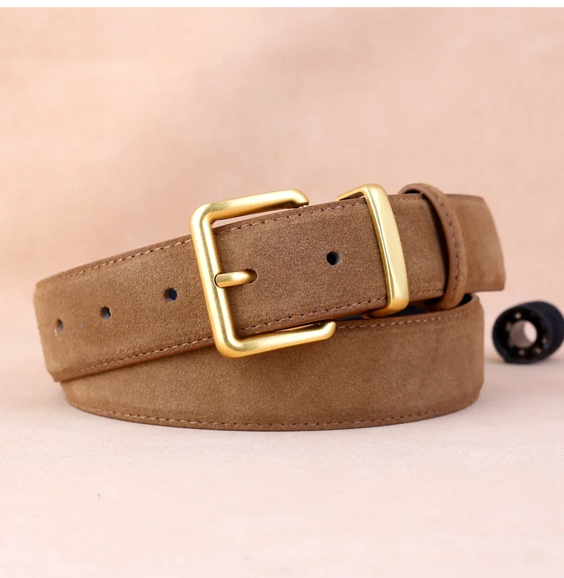Real Leather Women's Belt Frosted Suede Leather Casual Pants Jeans and Skirts Decorated with High-end Luxury Belt