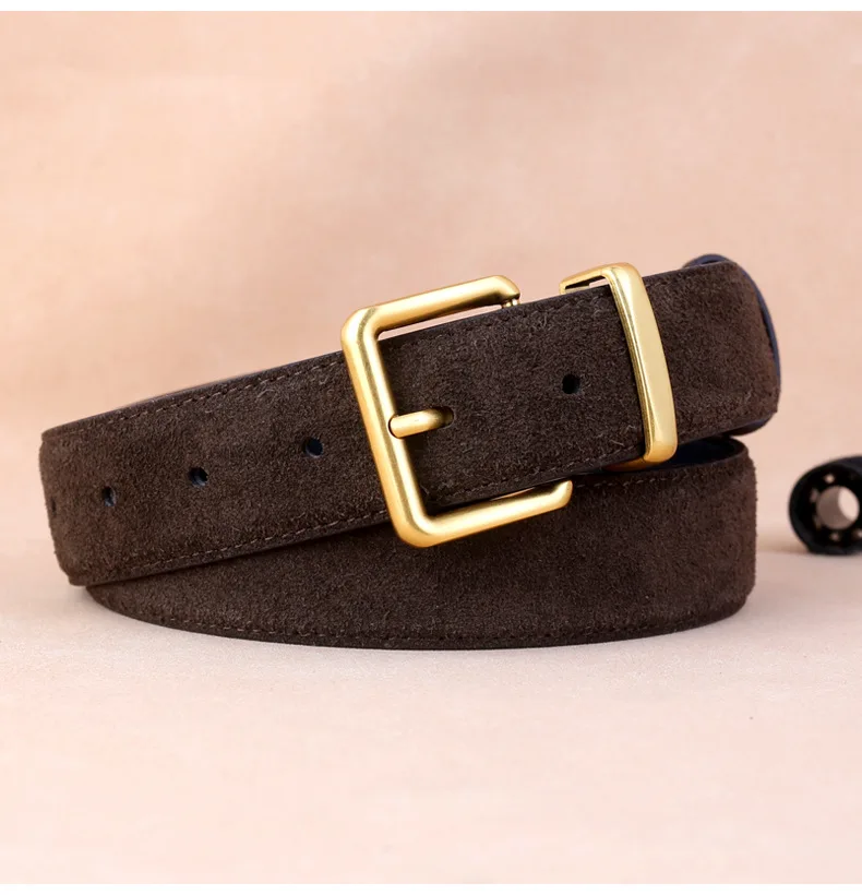 Real Leather Women's Belt Frosted Suede Leather Casual Pants Jeans and Skirts Decorated with High-end Luxury Belt