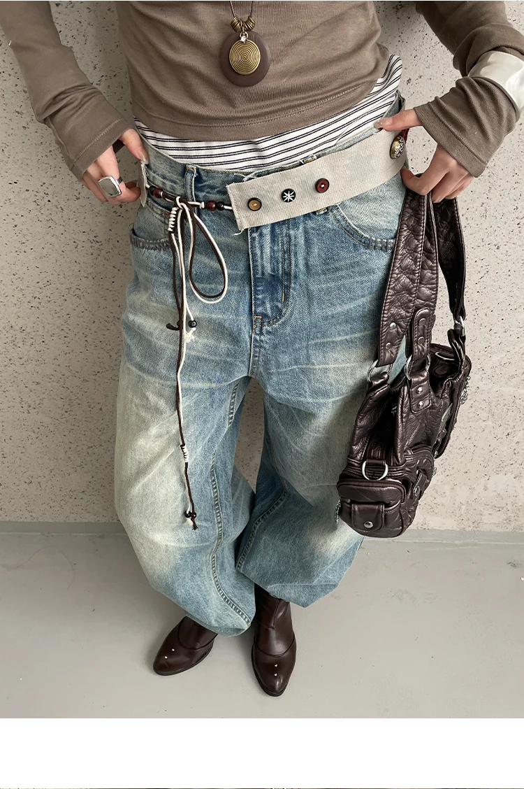 New Niche Star Button Color Splicing Waistband Belt With A Bow Tie Belt Unique Fashion