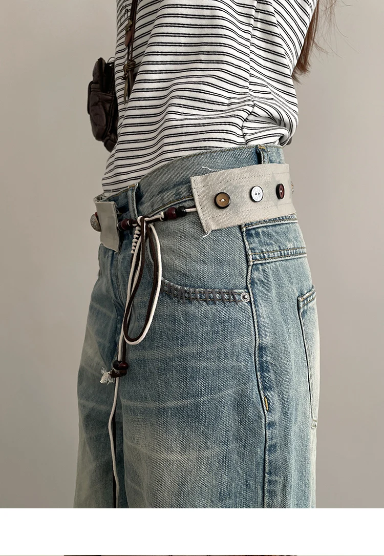 New Niche Star Button Color Splicing Waistband Belt With A Bow Tie Belt Unique Fashion
