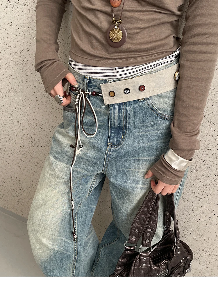 New Niche Star Button Color Splicing Waistband Belt With A Bow Tie Belt Unique Fashion