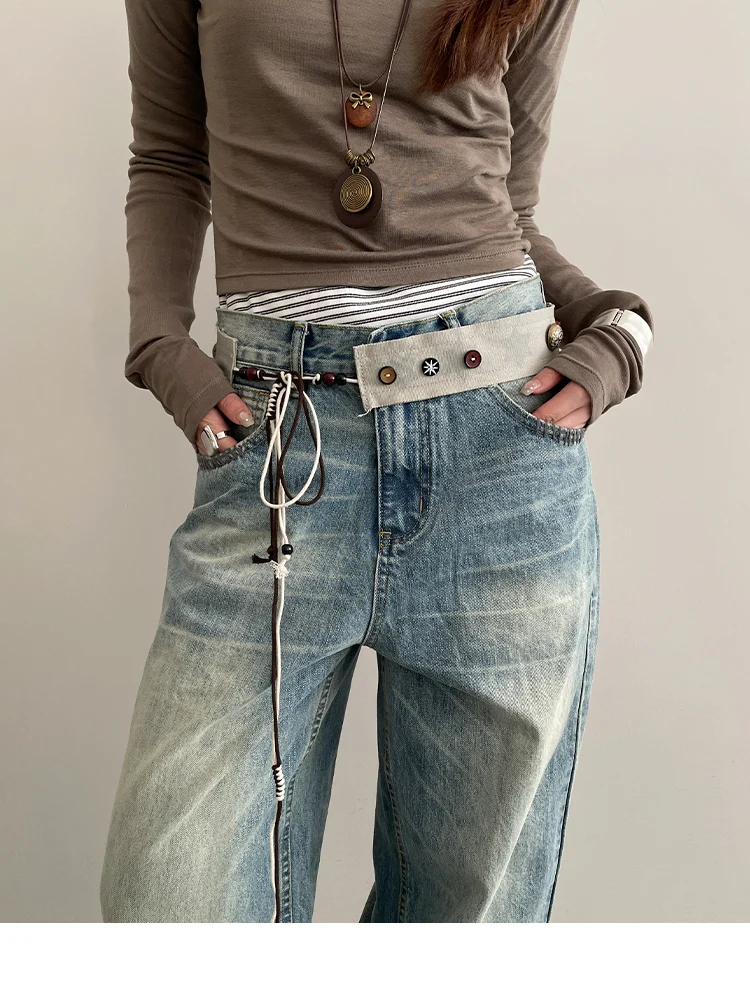 New Niche Star Button Color Splicing Waistband Belt With A Bow Tie Belt Unique Fashion