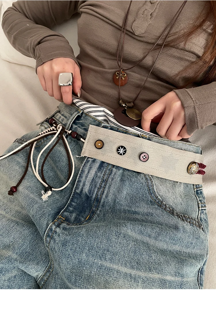 New Niche Star Button Color Splicing Waistband Belt With A Bow Tie Belt Unique Fashion