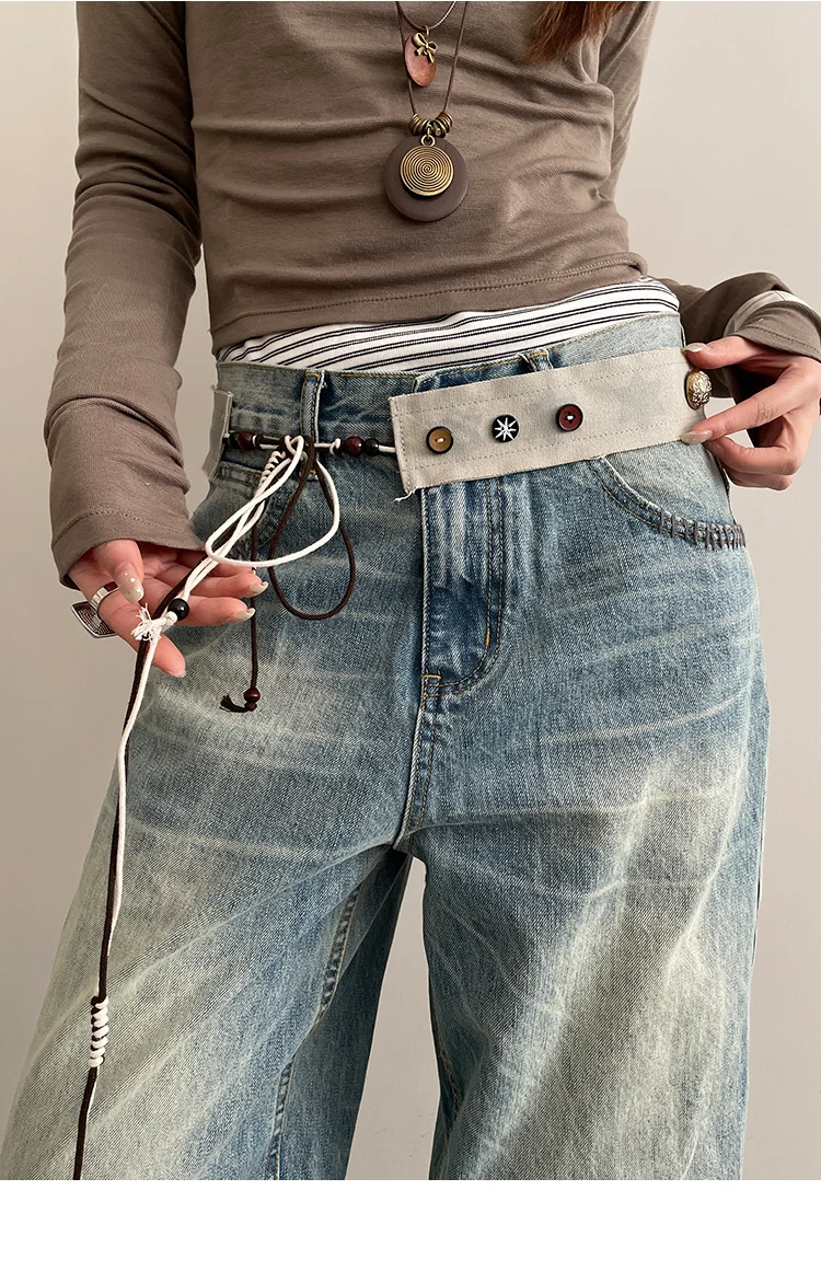 New Niche Star Button Color Splicing Waistband Belt With A Bow Tie Belt Unique Fashion