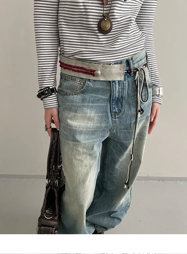New Niche Star Button Color Splicing Waistband Belt With A Bow Tie Belt Unique Fashion