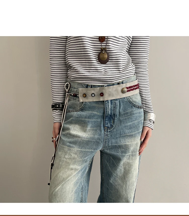 New Niche Star Button Color Splicing Waistband Belt With A Bow Tie Belt Unique Fashion
