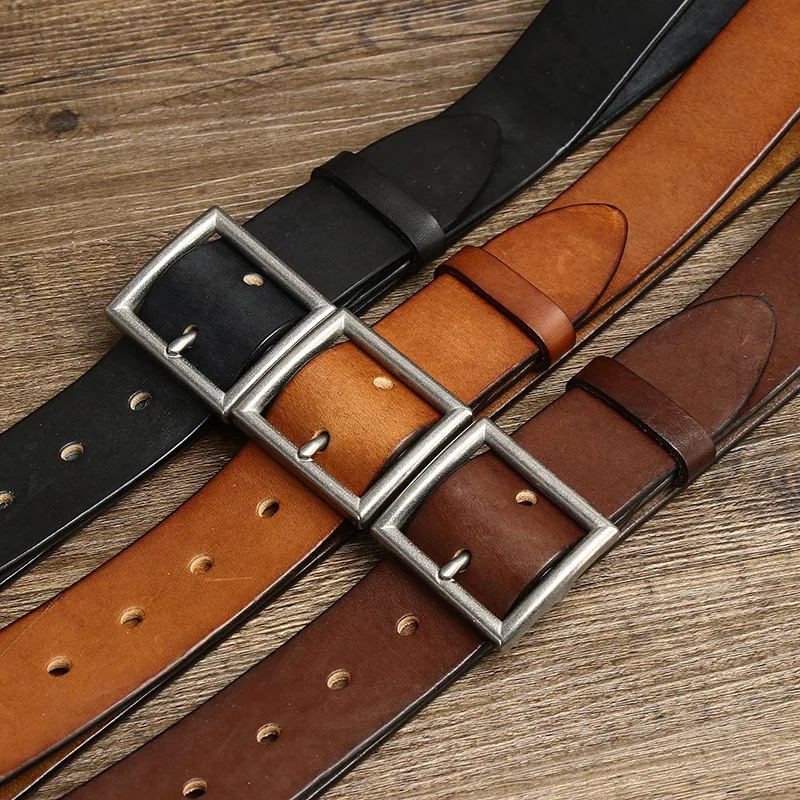 3.8CM Real Cow Genuine Leather Luxury Strap Male Belts Cowskin Retro Vintage Stainless Steel Pin Buckle Men Belt High Quality