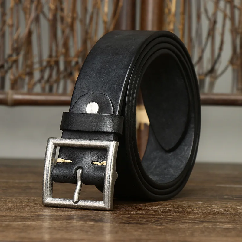 3.8CM Real Cow Genuine Leather Luxury Strap Male Belts Cowskin Retro Vintage Stainless Steel Pin Buckle Men Belt High Quality