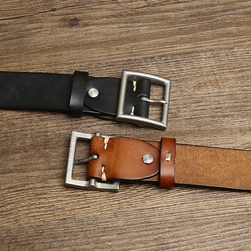 3.8CM Real Cow Genuine Leather Luxury Strap Male Belts Cowskin Retro Vintage Stainless Steel Pin Buckle Men Belt High Quality