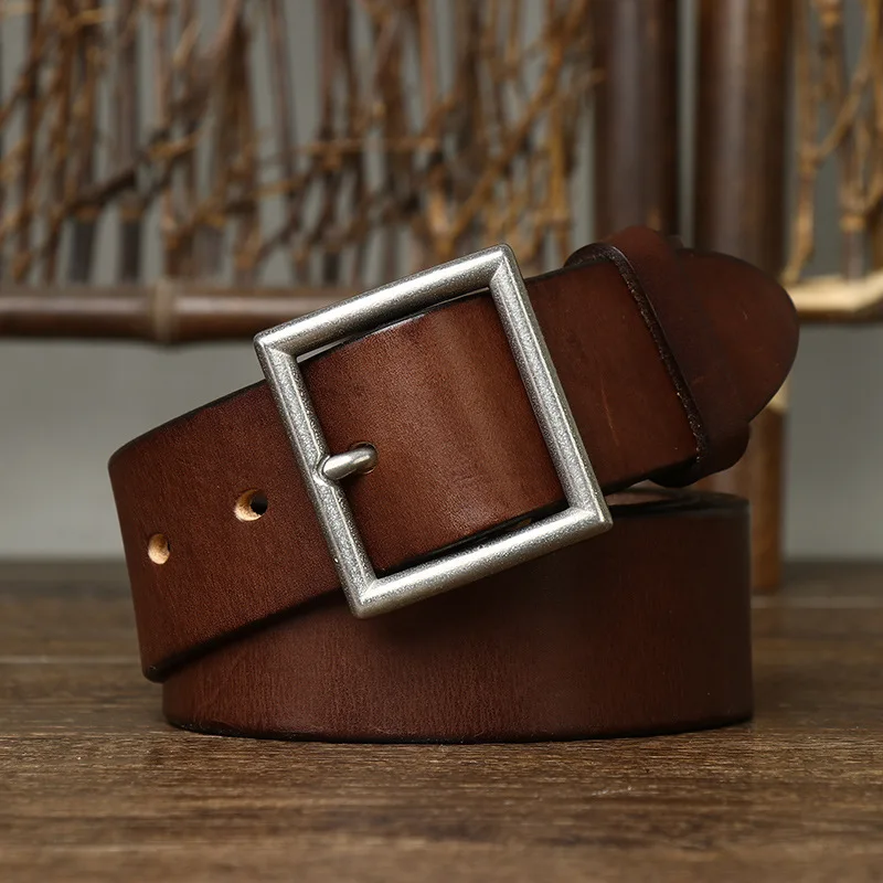 3.8CM Real Cow Genuine Leather Luxury Strap Male Belts Cowskin Retro Vintage Stainless Steel Pin Buckle Men Belt High Quality