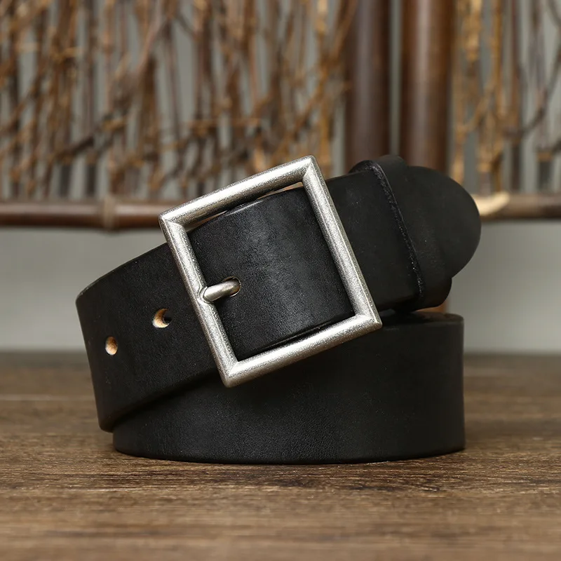 3.8CM Real Cow Genuine Leather Luxury Strap Male Belts Cowskin Retro Vintage Stainless Steel Pin Buckle Men Belt High Quality