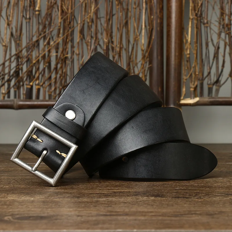 3.8CM Real Cow Genuine Leather Luxury Strap Male Belts Cowskin Retro Vintage Stainless Steel Pin Buckle Men Belt High Quality