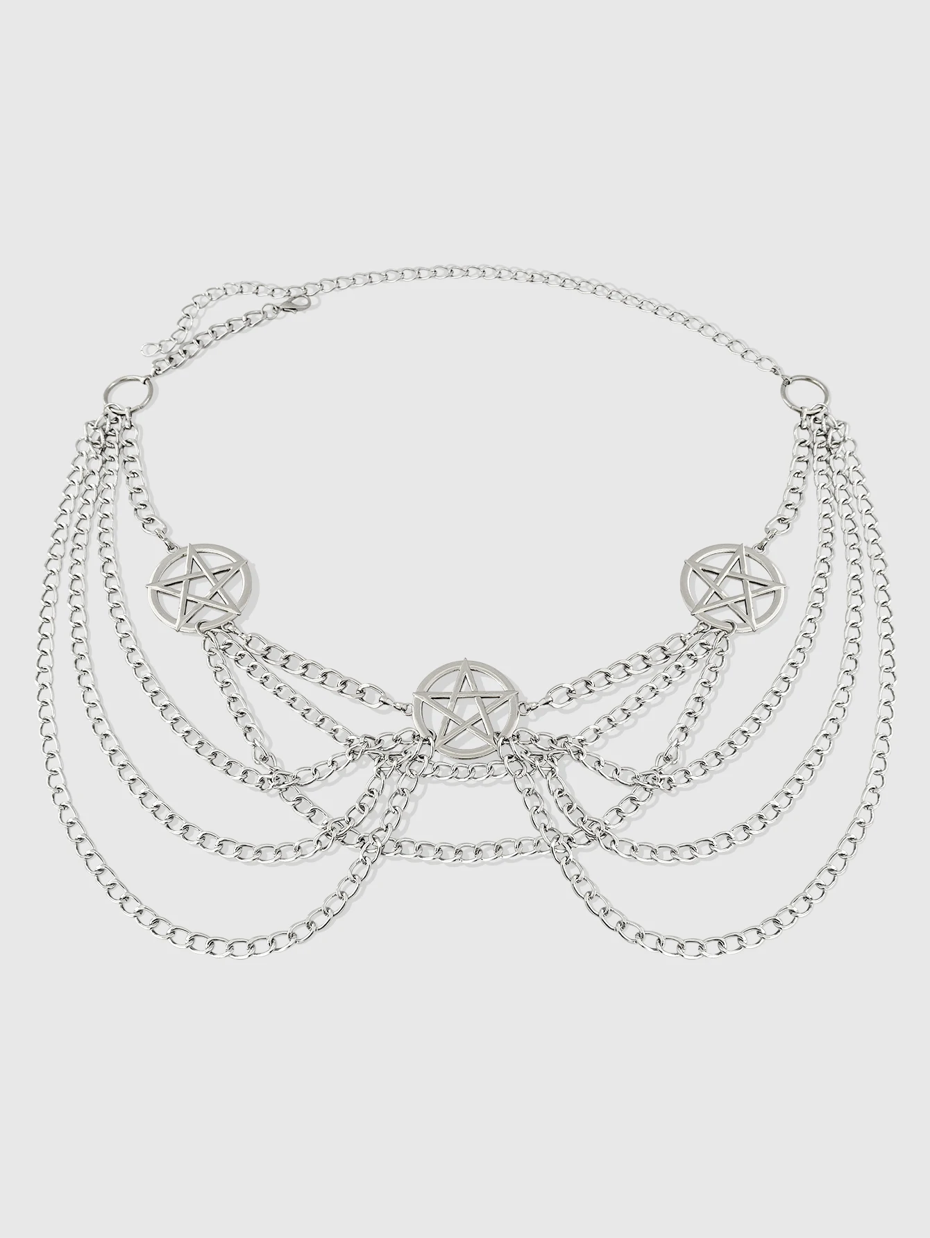 HERSHINE Women's Fashion Silver Hollowed-out Five-pointed Star Waist Chain, Y2K Gothic Punk Rock Hip Hop Accessory,spring,summer