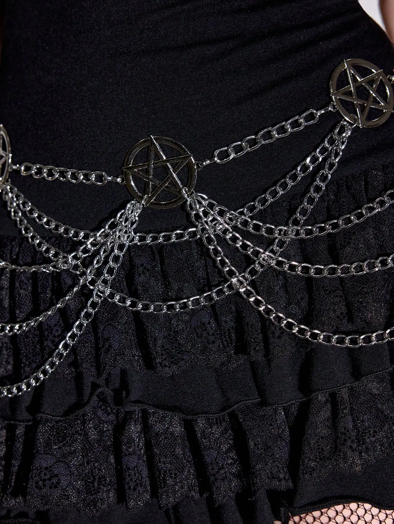 HERSHINE Women's Fashion Silver Hollowed-out Five-pointed Star Waist Chain, Y2K Gothic Punk Rock Hip Hop Accessory,spring,summer